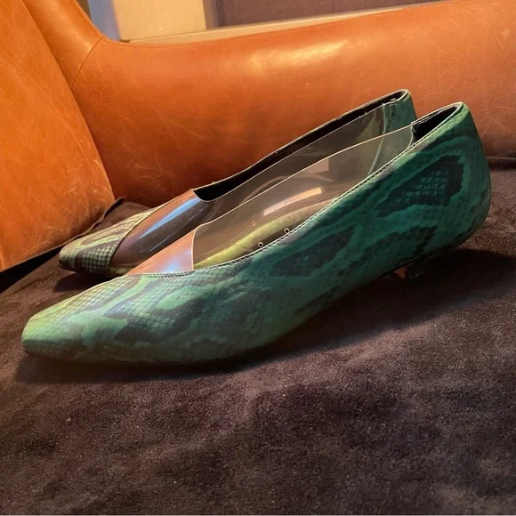 Miista see through clear green leather snakeskin pumps kitten heels - Picture 15 of 15